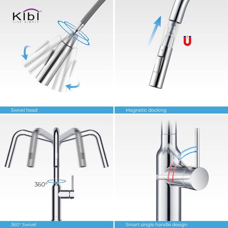 Kibi Macon Single Handle Pull Down Kitchen Sink Faucet KKF2007CH